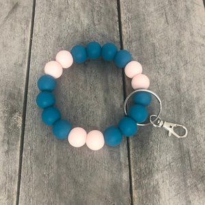 Key Ring Bracelet Light Pink & Teal